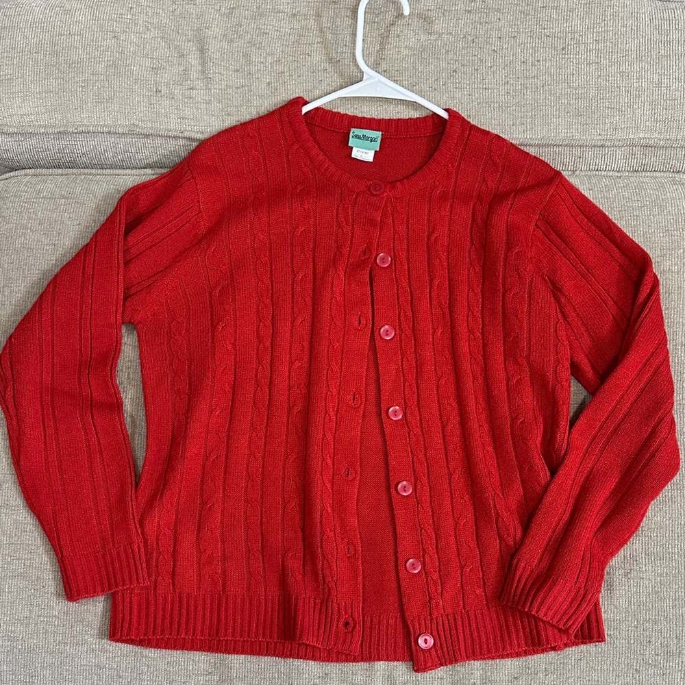 🇺🇸 Vintage Classic Red Cable-Knit Button Cardigan Size Large